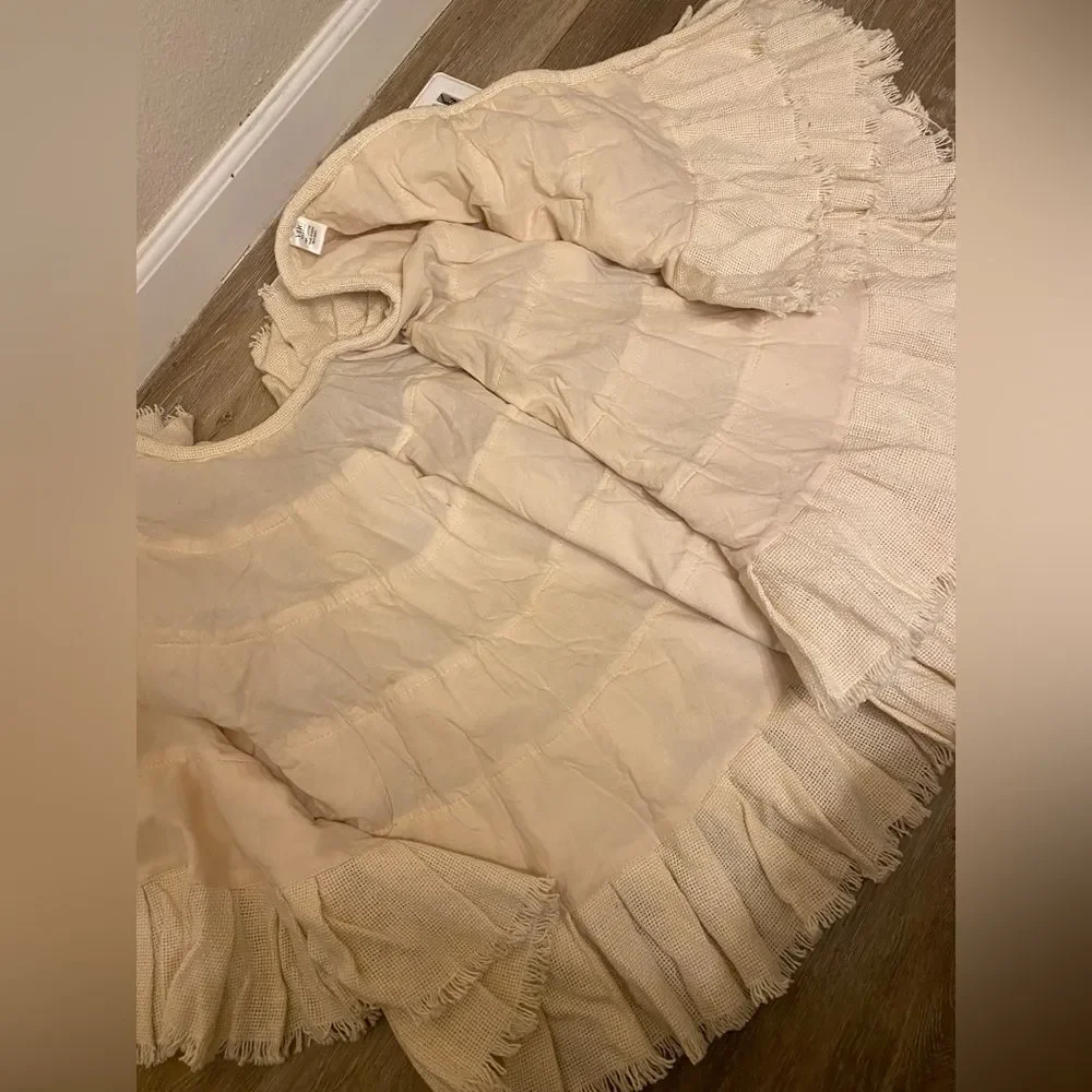Burlap cotton ruffled Christmas tree skirt farmhouse boho rustic country decor